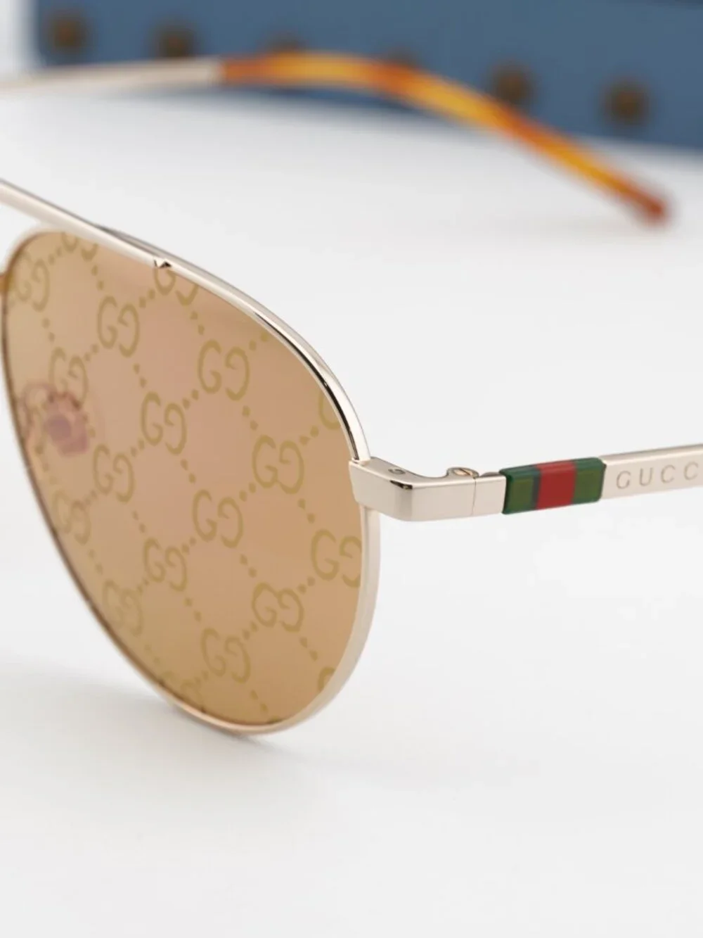 Gucci GG1679S 002 Aviator Sunglasses - Shiny Gold\Yellow with GG Logo Pattern